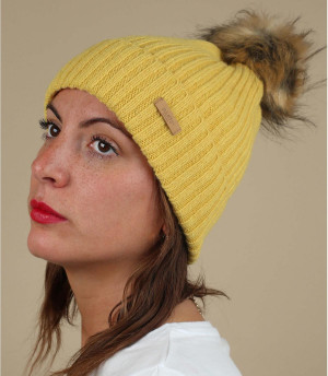 yellow wool beanie fur pompom Augusti Beanie yellow